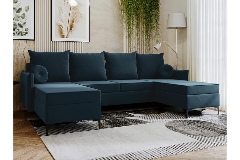 Knocklong 4-seters Hjørnesovesofa - Blå - Møbler - Sofaer - Sovesofaer - Hjørnesovesofa