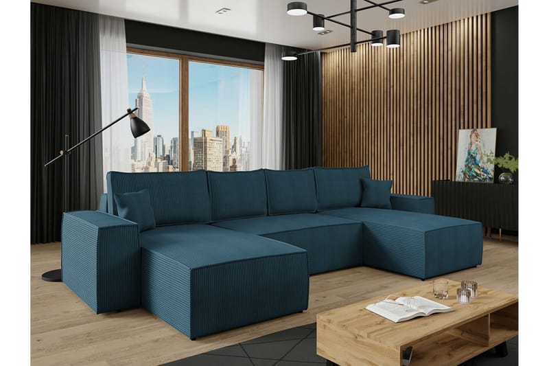 Knocklong 4-seters Hjørnesovesofa - Blå - Møbler - Sofaer - Sovesofaer - Hjørnesovesofa