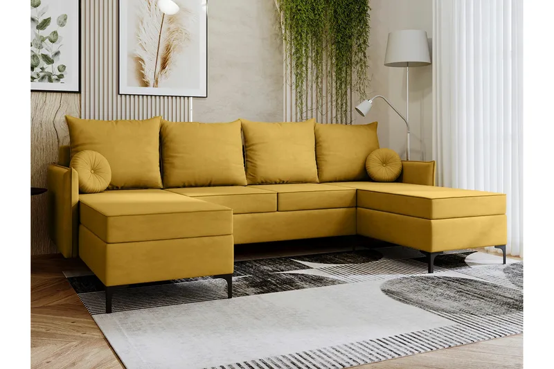 Knocklong 4-seters Hjørnesovesofa - Gul - Møbler - Sofaer - Sovesofaer - Hjørnesovesofa