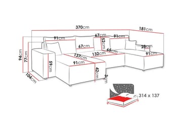 Knocklong 4-sits Hörnbäddsoffa NO_BRAND Yellow - Møbler - Sofaer - Sovesofaer - Hjørnesovesofa