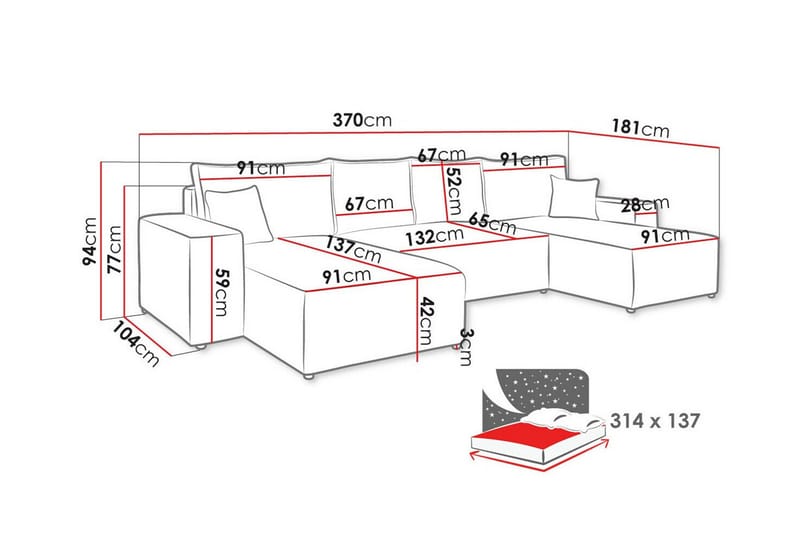 Knocklong 4-sits Hörnbäddsoffa NO_BRAND Yellow - Møbler - Sofaer - Sovesofaer - Hjørnesovesofa