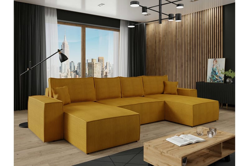 Knocklong 4-sits Hörnbäddsoffa NO_BRAND Yellow - Møbler - Sofaer - Sovesofaer - Hjørnesovesofa