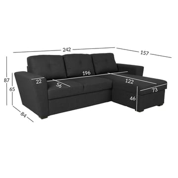 Hjørnesovesofa Korsvik - Mørk grå - Møbler - Sofaer - Sovesofaer - Hjørnesovesofa