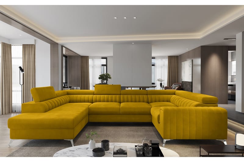 Kotori Hjørnesovesofa m. Sjeselong, Gul