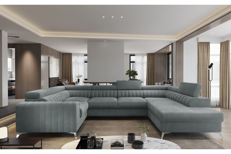 Kotori Hjørnesovesofa m. Sjeselong - Lyseblå - Møbler - Sofaer - Sovesofaer - Hjørnesovesofa