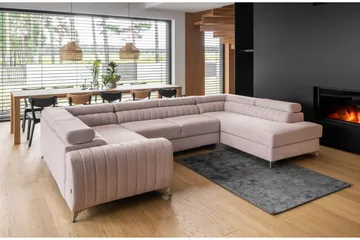 Kotori Hjørnesovesofa m. Sjeselong - Lyserosa - Møbler - Sofaer - Sovesofaer - Hjørnesovesofa