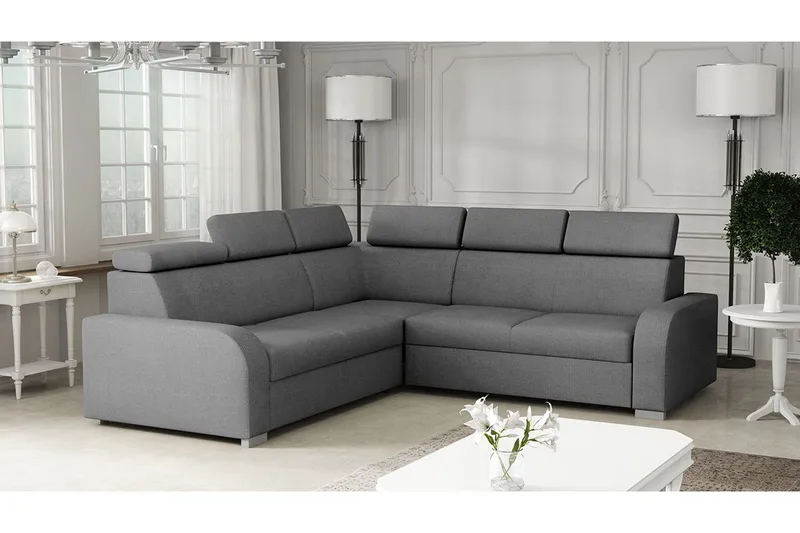 Lavona 4-seter L-formet Sovesofa 130x190 cm med Oppbevaring i Stoff - Grå - Møbler - Sofaer - Sovesofaer - Hjørnesovesofa