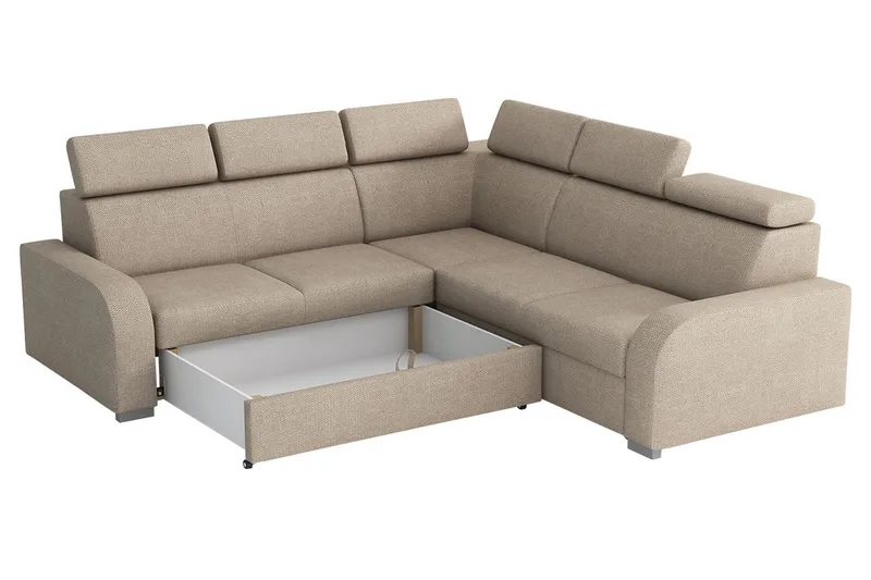 Lavona 4-seter L-formet Sovesofa 130x190 cm med Oppbevaring i Stoff - Grå - Møbler - Sofaer - Sovesofaer - Hjørnesovesofa