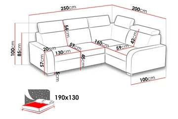 Lavona 4-seter Venstre L-formet Sovesofa Sovbar med Oppbevaring i Stoff - Grå - Møbler - Sofaer - Sovesofaer - Hjørnesovesofa