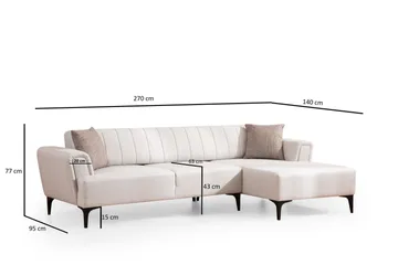 Lilesville Sovesofa med divan - Beige - Møbler - Sofaer - Sovesofaer - Hjørnesovesofa