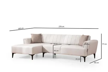 Lilesville Sovesofa med divan - Beige - Møbler - Sofaer - Sovesofaer - Hjørnesovesofa