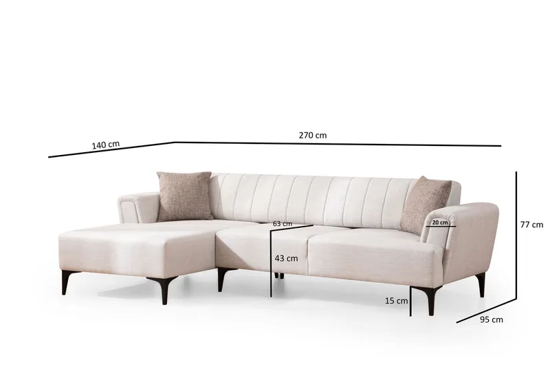 Lilesville Sovesofa med divan - Beige - Møbler - Sofaer - Sovesofaer - Hjørnesovesofa