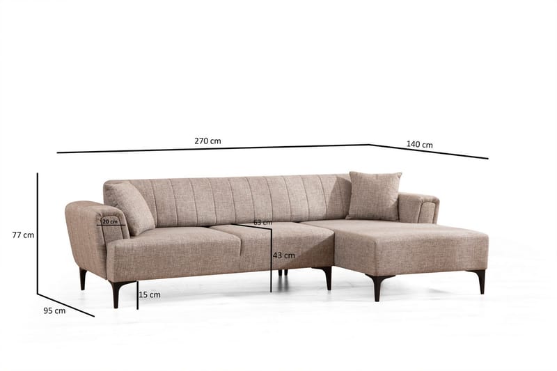 Lilesville Sovesofa med divan - Lysebrun - Møbler - Sofaer - Sovesofaer - Hjørnesovesofa