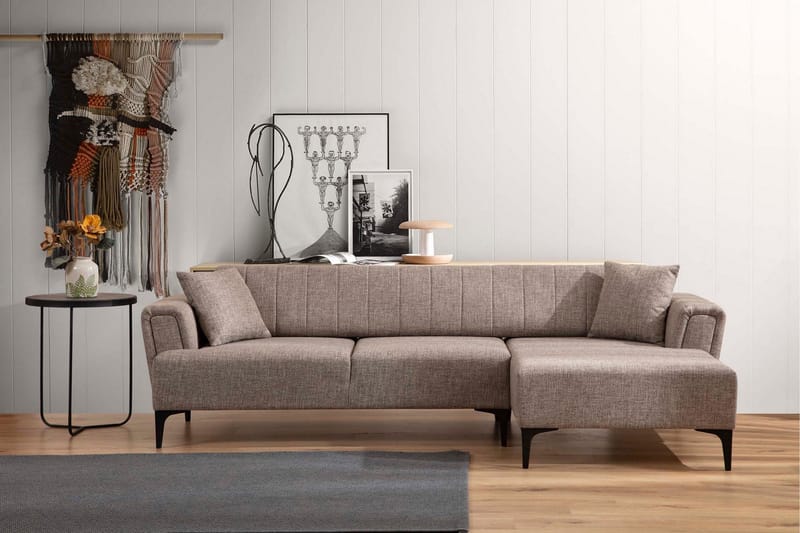Lilesville Sovesofa med divan - Lysebrun - Møbler - Sofaer - Sovesofaer - Hjørnesovesofa