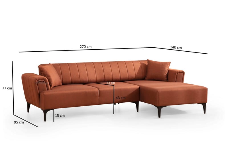 Lilesville Sovesofa med divan - Rød - Møbler - Sofaer - Sovesofaer - Hjørnesovesofa