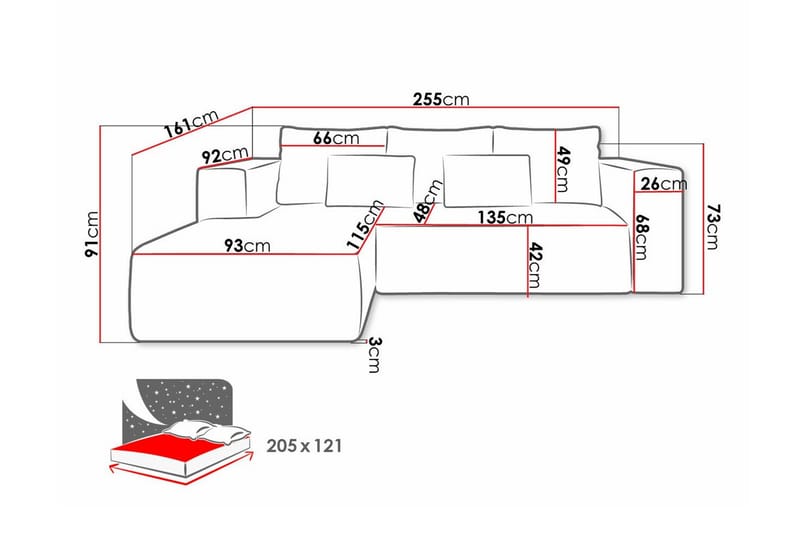 Listowel 3-sits Hörnbäddsoffa beige - Møbler - Sofaer - Sovesofaer - Sovesofa divan