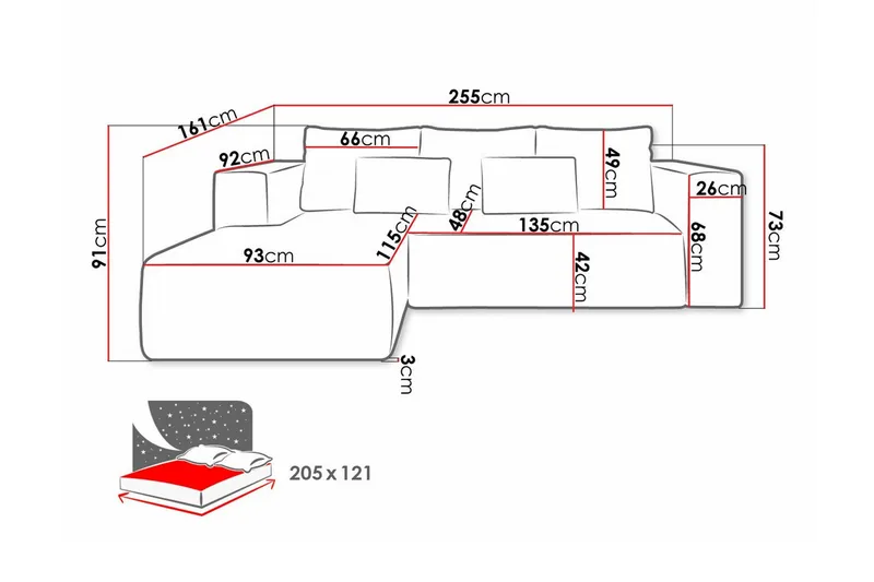 Listowel 3-sits Hörnbäddsoffa beige - Møbler - Sofaer - Sovesofaer - Sovesofa divan