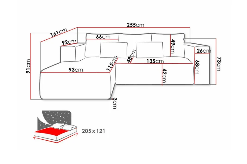 Listowel 3-sits Hörnbäddsoffa Beige/Light beige - Møbler - Sofaer - Sovesofaer - Sovesofa divan