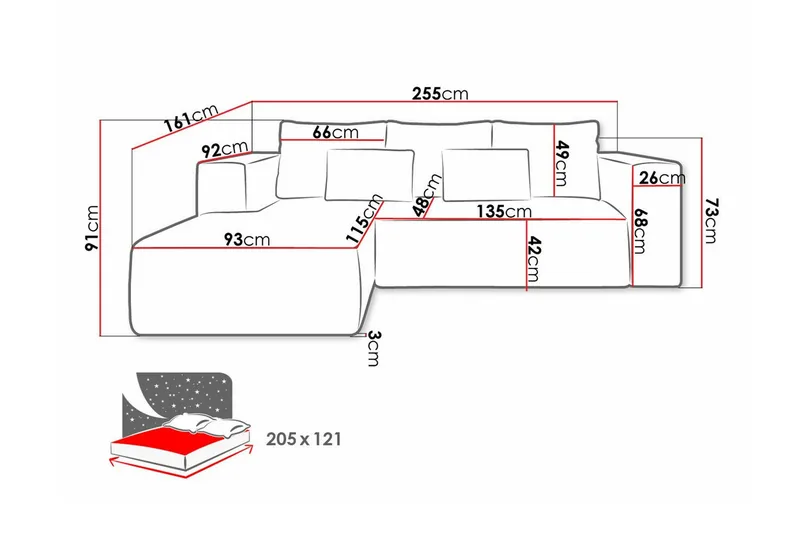 Listowel 3-sits Hörnbäddsoffa Beige/Light beige - Møbler - Sofaer - Sovesofaer - Sovesofa divan