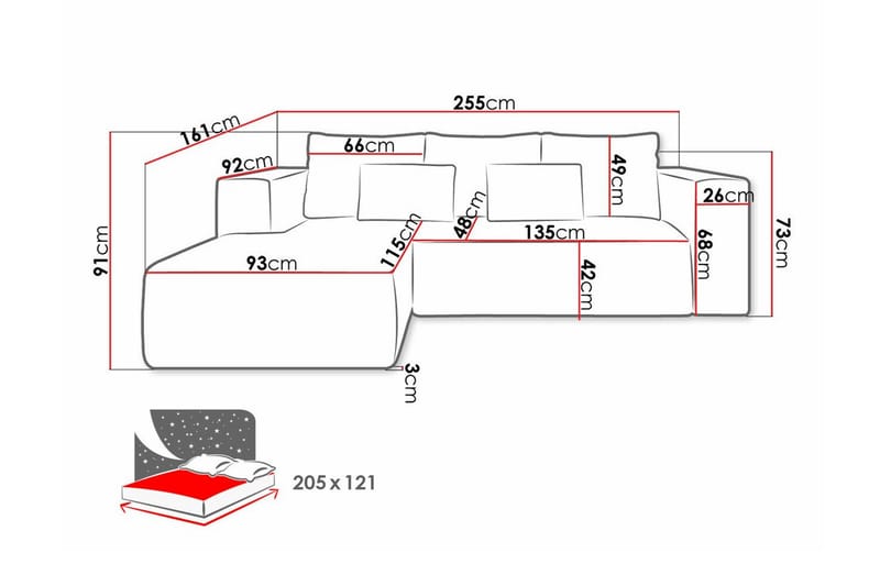 Listowel 3-sits Hörnbäddsoffa Beige/Light beige - Møbler - Sofaer - Sovesofaer - Sovesofa divan