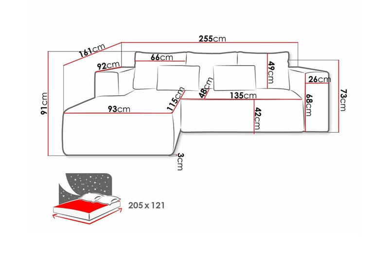 Listowel 3-sits Hörnbäddsoffa Black - Møbler - Sofaer - Sovesofaer - Sovesofa divan