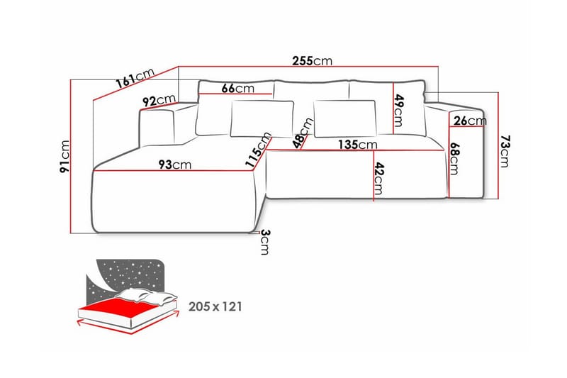 Listowel 3-sits Hörnbäddsoffa Black - Møbler - Sofaer - Sovesofaer - Hjørnesovesofa