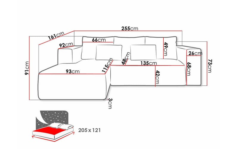 Listowel 3-sits Hörnbäddsoffa Light grey/Dark grey - Møbler - Sofaer - Sovesofaer - Sovesofa divan