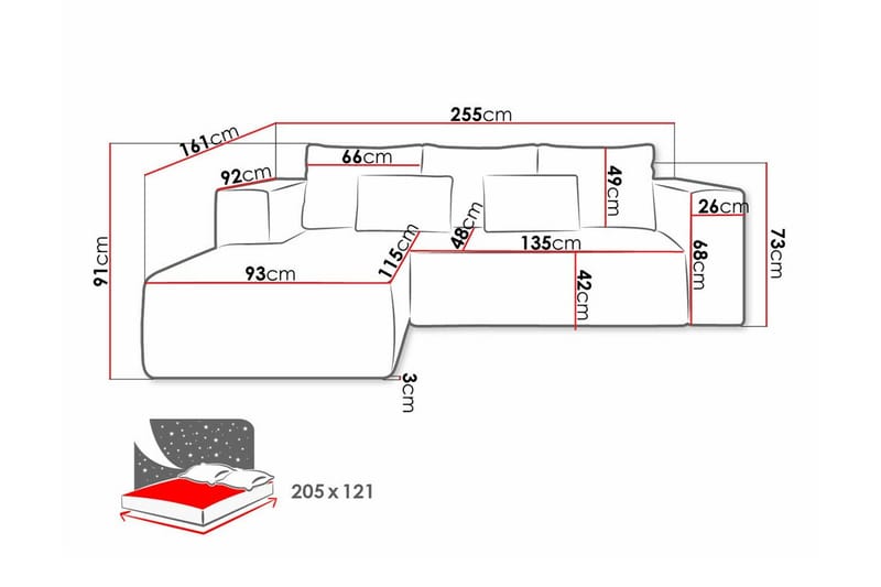 Listowel 3-sits Hörnbäddsoffa Light grey/Dark grey - Møbler - Sofaer - Sovesofaer - Sovesofa divan
