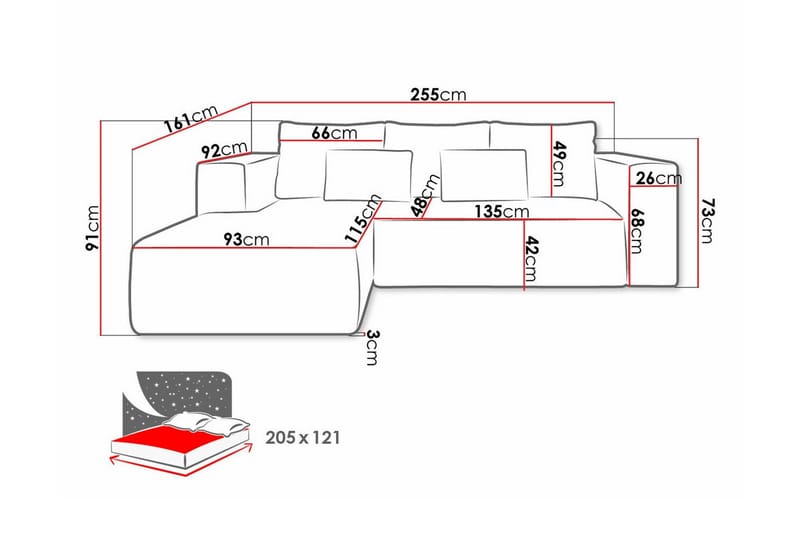 Listowel 3-sits Hörnbäddsoffa NO_BRAND Brown - Møbler - Sofaer - Sovesofaer - Sovesofa divan