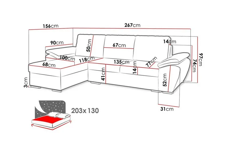 Listowel 3-sits Hörnbäddsoffa NO_BRAND White - Møbler - Sofaer - Sovesofaer - Sovesofa divan