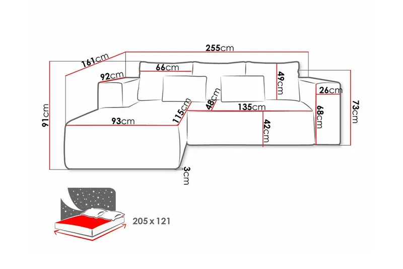 Listowel 3-sits Hörnbäddsoffa Turquoise - Møbler - Sofaer - Sovesofaer - Sovesofa divan