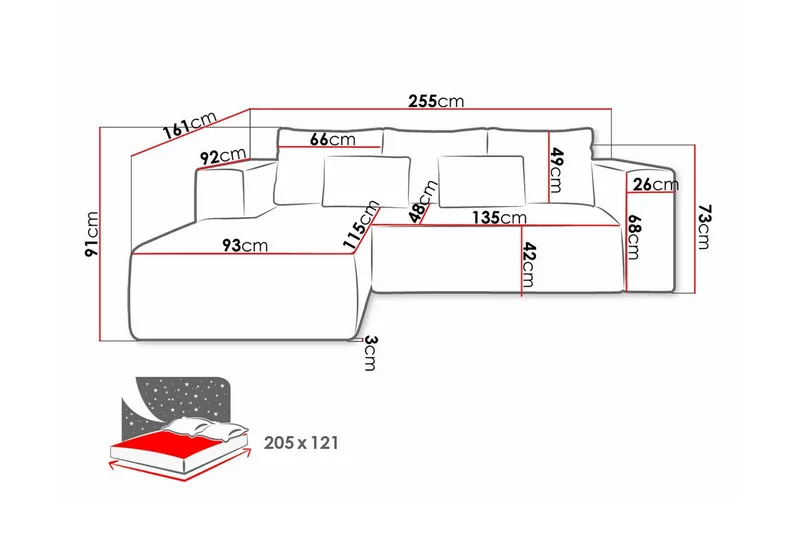 Listowel 3-sits Hörnbäddsoffa Pink - Møbler - Sofaer - Sovesofaer - Hjørnesovesofa