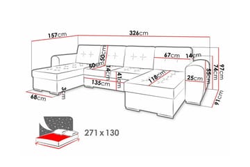 Listowel 4-seter Hjørnesovesofa med Divan og Sjeselong i Tuftet Stoff - Brun - Møbler - Sofaer - Sovesofaer - Sovesofa divan