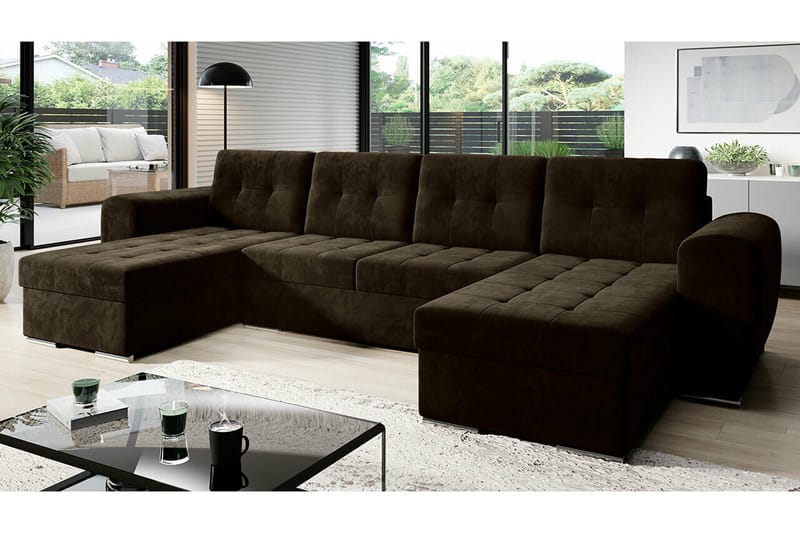 Listowel 4-seter Hjørnesovesofa med Divan og Sjeselong i Tuftet Stoff - Brun - Møbler - Sofaer - Sovesofaer - Sovesofa divan