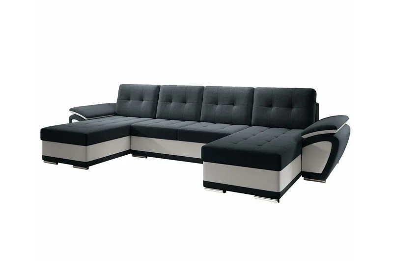 Listowel 4-seter U-formet Hjørnesovesofa 130x271 cm med Oppbevaring i Stoff, Antrasitt