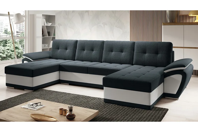 Listowel 4-seter U-formet Hjørnesovesofa 130x271 cm med Oppbevaring i Stoff - Antrasitt - Møbler - Sofaer - Sovesofaer - Sovesofa divan