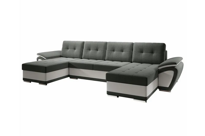 Listowel 4-seter U-formet Hjørnesovesofa 130x271 cm med Oppbevaring i Stoff, Grå