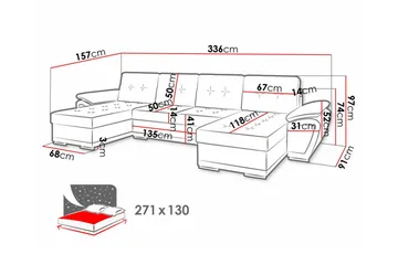 Listowel 4-seter U-formet Hjørnesovesofa 130x271 cm med Oppbevaring i Stoff - Grå - Møbler - Sofaer - Sovesofaer - Sovesofa divan