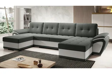 Listowel 4-seter U-formet Hjørnesovesofa 130x271 cm med Oppbevaring i Stoff - Grå - Møbler - Sofaer - Sovesofaer - Sovesofa divan