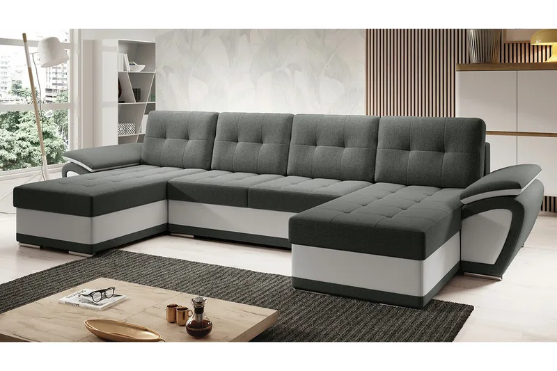 Listowel 4-seter U-formet Hjørnesovesofa 130x271 cm med Oppbevaring i Stoff - Grå - Møbler - Sofaer - Sovesofaer - Sovesofa divan
