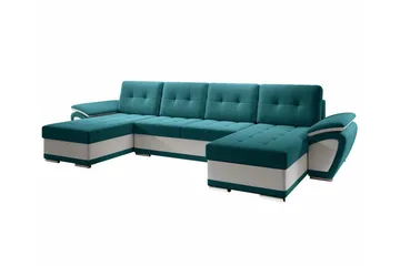 Listowel 4-seter U-formet Hjørnesovesofa 130x271 cm med Oppbevaring i Stoff - Petrolblå - Møbler - Sofaer - Sovesofaer - Sovesofa divan