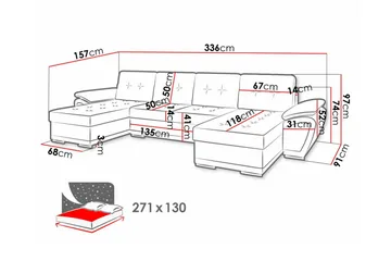 Listowel 4-seter U-formet Hjørnesovesofa 130x271 cm med Oppbevaring i Stoff - Petrolblå - Møbler - Sofaer - Sovesofaer - Sovesofa divan