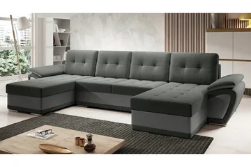 Listowel 4-seter U-formet Hjørnesovesofa i Stoff med Kunstlærunderrede - Grå - Møbler - Sofaer - Sovesofaer - Sovesofa divan