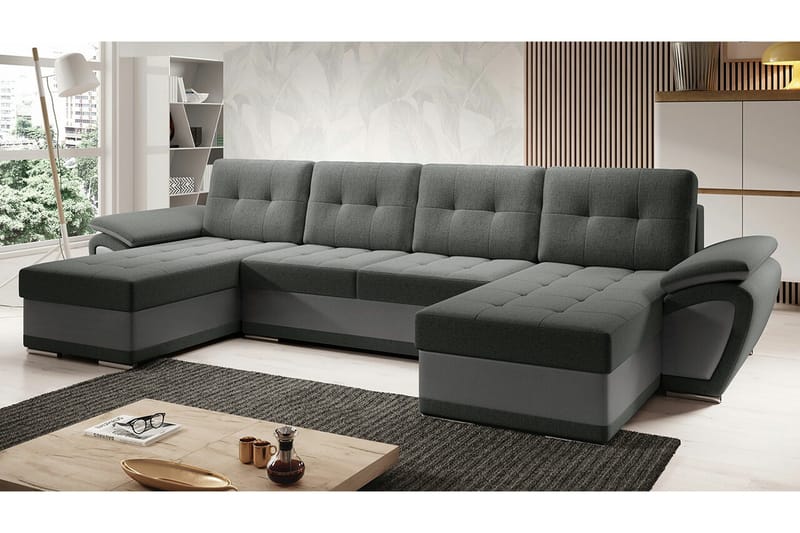 Listowel 4-seter U-formet Hjørnesovesofa i Stoff med Kunstlærunderrede - Grå - Møbler - Sofaer - Sovesofaer - Sovesofa divan