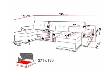 Listowel 4-seter U-formet Hjørnesovesofa i Stoff med Kunstlærunderrede - Grå - Møbler - Sofaer - Sovesofaer - Sovesofa divan