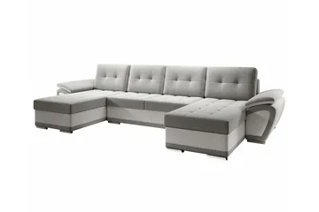 Listowel 4-seter U-formet Hjørnesovesofa i Stoff med Kunstlærunderrede - Grå - Møbler - Sofaer - Sovesofaer - Sovesofa divan