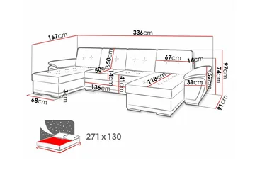 Listowel 4-seter U-formet Hjørnesovesofa i Stoff med Kunstlærunderrede - Mørkegrå - Møbler - Sofaer - Sovesofaer - Sovesofa divan