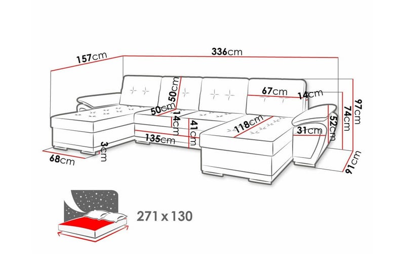Listowel 4-seter U-formet Hjørnesovesofa i Stoff med Kunstlærunderrede - Mørkegrå - Møbler - Sofaer - Sovesofaer - Sovesofa divan