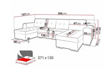 Listowel 4-seter U-formet Hjørnesovesofa med Oppbevaring i Fløyel - Blå - Møbler - Sofaer - Sovesofaer - Sovesofa divan