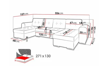 Listowel 4-seter U-formet Hjørnesovesofa med Oppbevaring i Fløyel - Grå - Møbler - Sofaer - Sovesofaer - Sovesofa divan